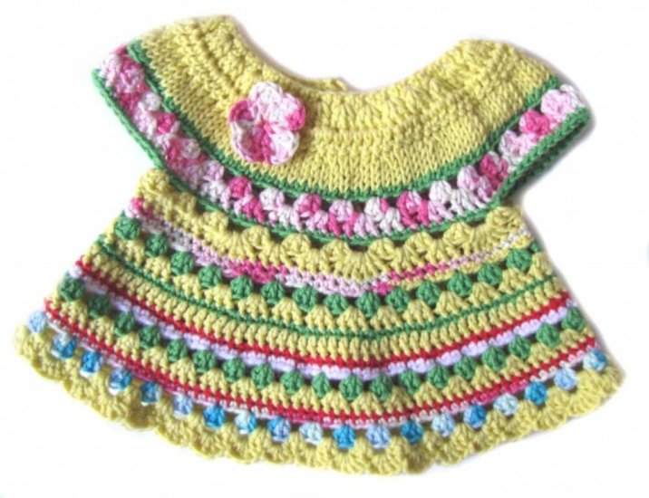 KSS Colorful Cotton Knitted/Crocheted Dress & Hat 6 Months - Click Image to Close