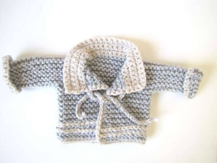 KSS Grey Sweater/Cardigan with a Hat Newborn - Click Image to Close