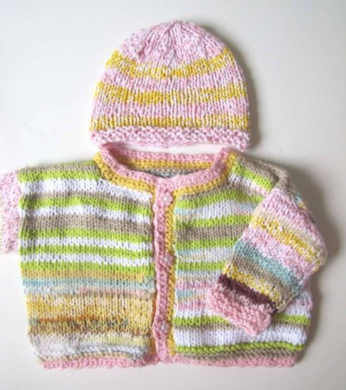 KSS Multi Pastel Sweater/Jacket and Cap (2 Years) - Click Image to Close