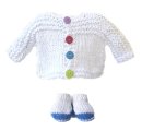 KSS White Cotton Baby Sweater, Hat & Booties (3 Months) SW-662