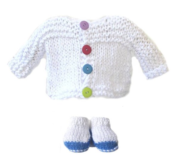 KSS White Cotton Baby Sweater, Hat & Booties (3 Months) SW-662 - Click Image to Close
