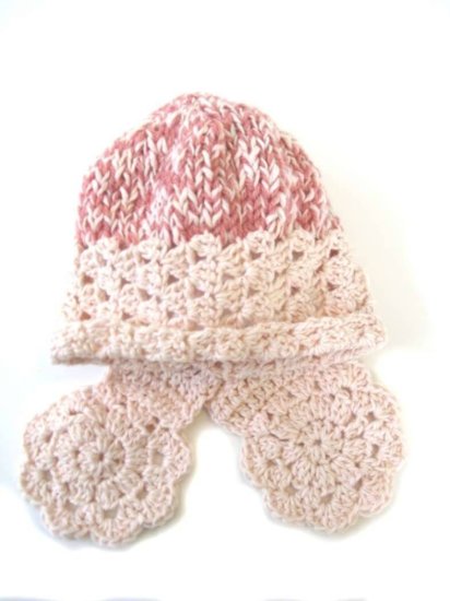 KSS Light Pink Knitted Hat and Scarf Set 16-17" (1-2 Years) - Click Image to Close