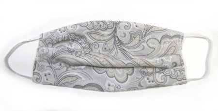 KSS Grey Paisley Lined Ear to Ear Cotton Face Mask Adult