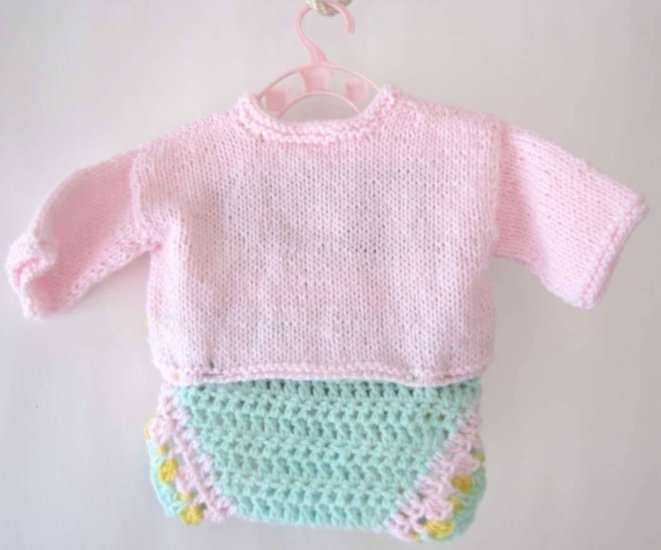 KSS Pink Sweater with Diaper Cover and Booties 6 Months - Click Image to Close