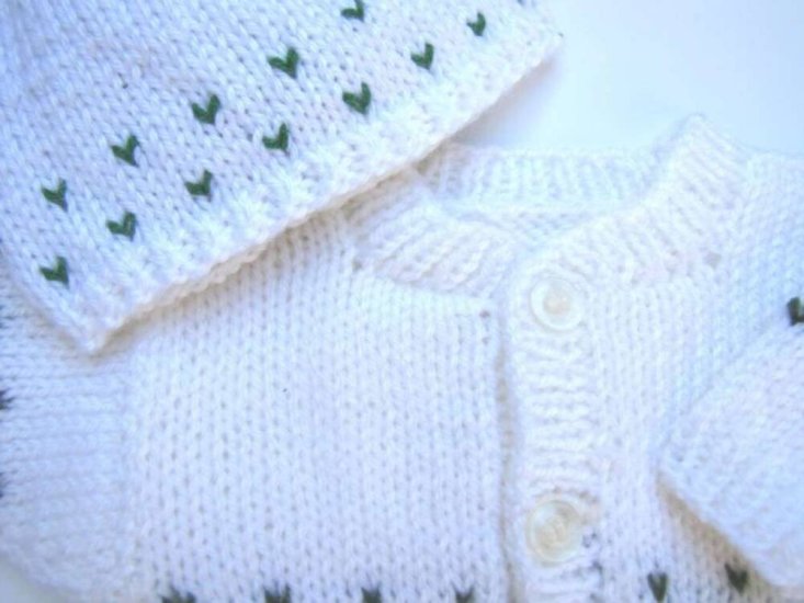 KSS White Cardigan and Hat with Green Accents 3 Months - Click Image to Close