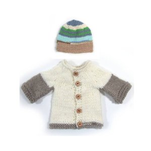 KSS White/Taupe Cotton Cardigan & Hat 3 Months SW-756-HA-550