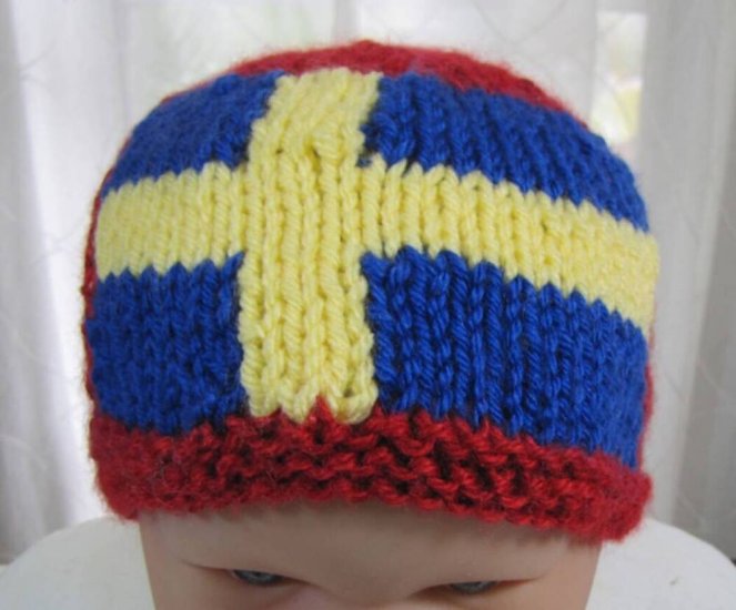KSS Dark Red Beanie with a Swedish Flag 15" (6-12 Months) - Click Image to Close