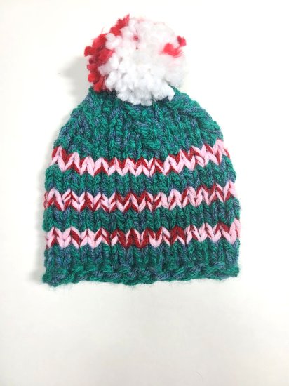 KSS Red and Green Xmas Cap/Beanie with a Pom pom 12-13" (NB-3M) HA-827