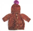 KSS Heavy Dark Red Knitted Sweater/Jacket & Hat 12-18 Months SW-655