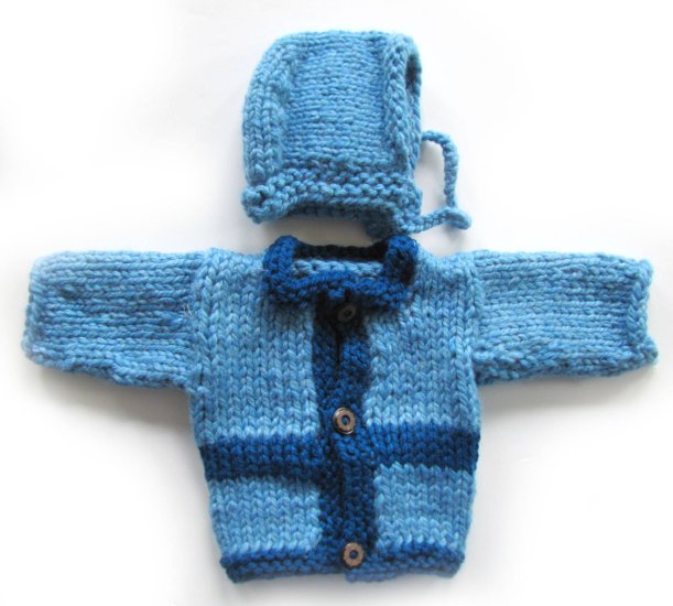 KSS Blue Baby Sweater/Cardigan & Hat (3-6 Months) SW-954