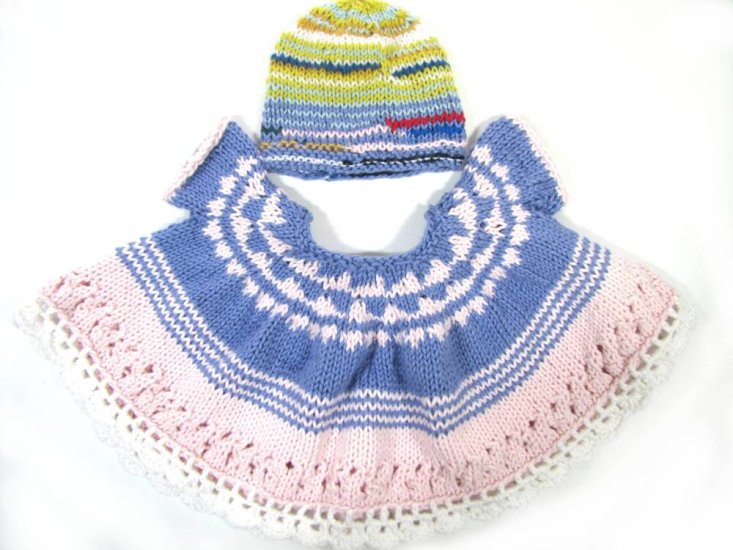 KSS Handmade Blue/Pink Cotton Baby Dress and Hat 6 Months - Click Image to Close