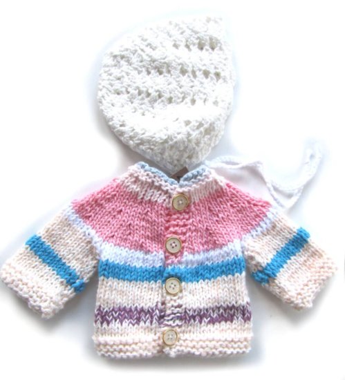 KSS Pink/Yellow Sweater/Cardigan with a Hat Newborn SW-846