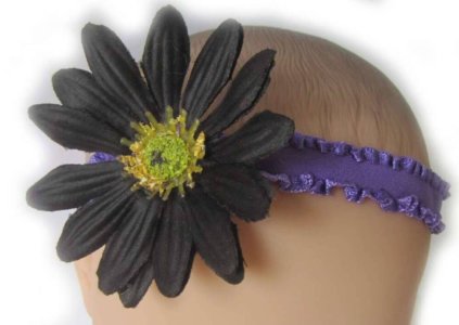 KSS Purple Elastic Black Flower Headband 16 - 18" (2 - 3 Years)