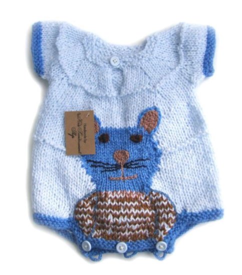 KSS Acrylic Light Blue Cat Onesie 6 Months - Click Image to Close