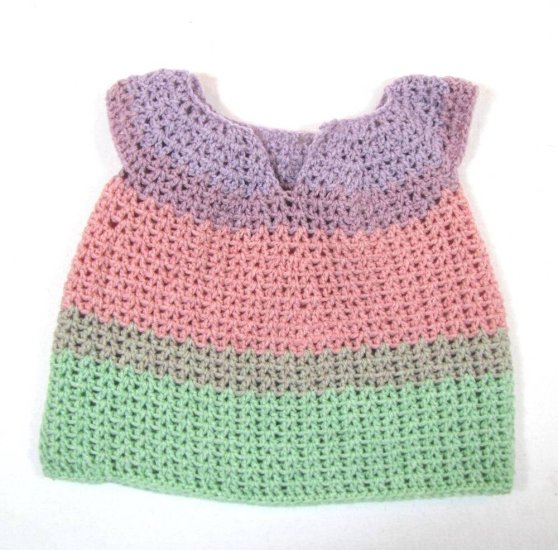 KSS Crocheted Green/Tangerine Dress & Hat 12 Months