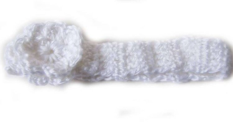 KSS White Crocheted Acrylic Headband 14-16" - Click Image to Close