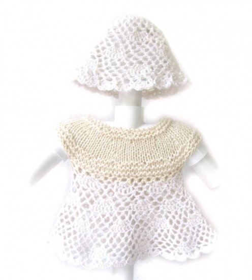 KSS Baby Crocheted Natural Cotton Dress and Hat 3 Months DR-134