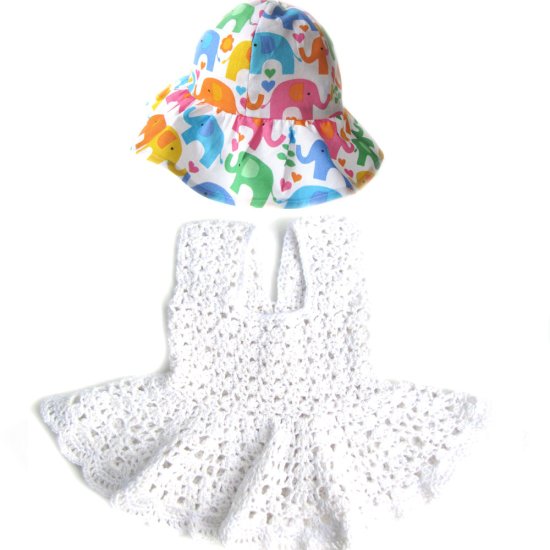 KSS White Crocheted Cotton Dress and Sunhatfor Baby 12 Months DR-129 - Click Image to Close