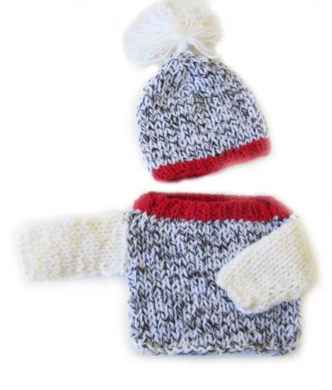 KSS White, Black and Red Sweater with a Hat (3 - 6 Months) - Click Image to Close