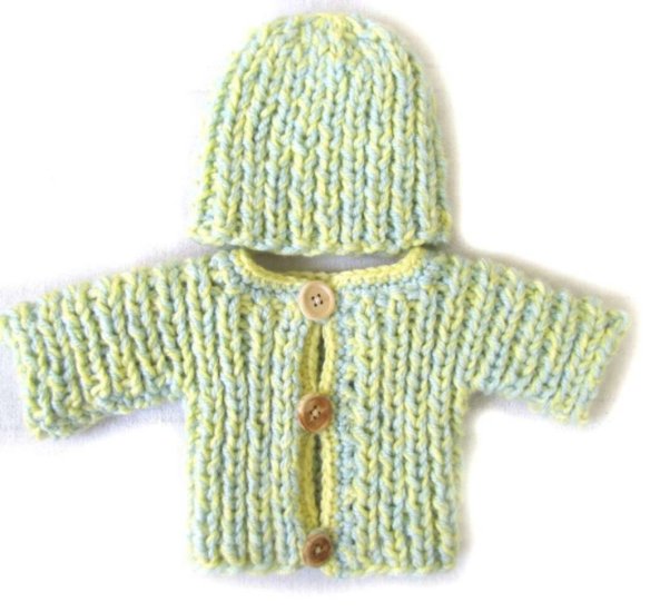 KSS Lime Sweater/Cardigan with a Hat (3  Months)