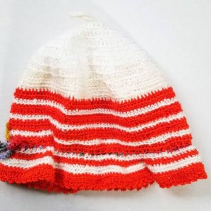 KSS White/Orange Crocheted Adjustable Sunhat 14-20" (1-6 Years) HA-749