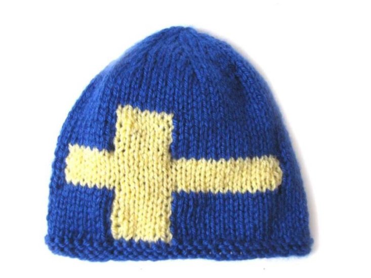 KSS Blue Knitted Cap with Swedish Flag 15-18" Toddler - Click Image to Close