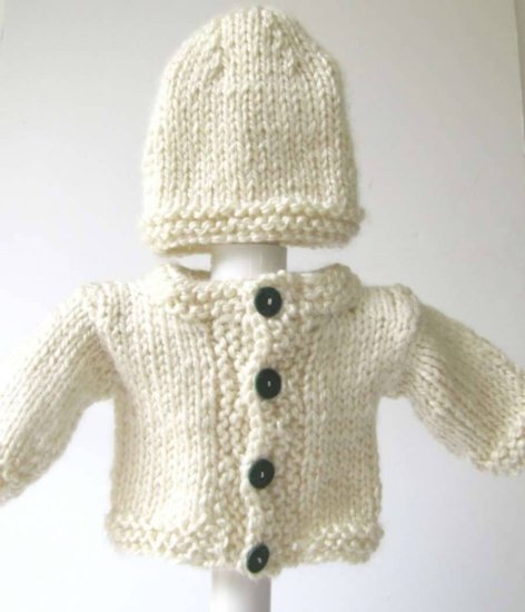KSS Ivory Sweater/Jacket  and Hat Newborn - 3 Months