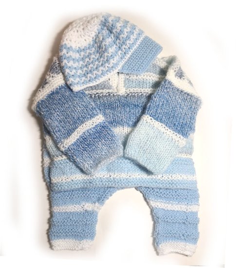 KSS Sky Blue/White Mohair Type Sweater, pants, Cap(12 Months) SW-061