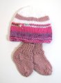 KSS Pink/Red Booties and Hat Set (3 Months) HA-468