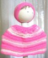 KSS Pink/White Baby Poncho and Hat (6 Months) PO-011
