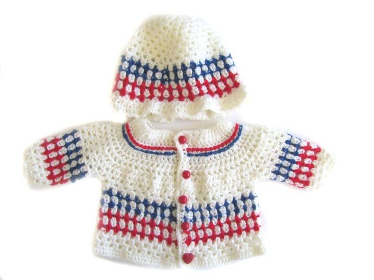 KSS Red, White & Blue Baby Sweater/Jacket and Hat (9 Months) SW-555