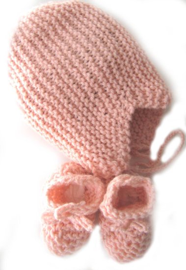 KSS Pink Knitted Classic Cap and Booties (3 - 18 Months) HA-193