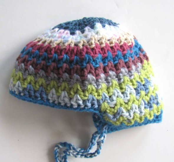 KSS Blue/Green Crocheted Classic Cap 15" (6-9 Months) - Click Image to Close