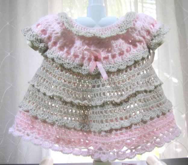 KSS Natural/Pink  Crocheted Dress (9 Months)