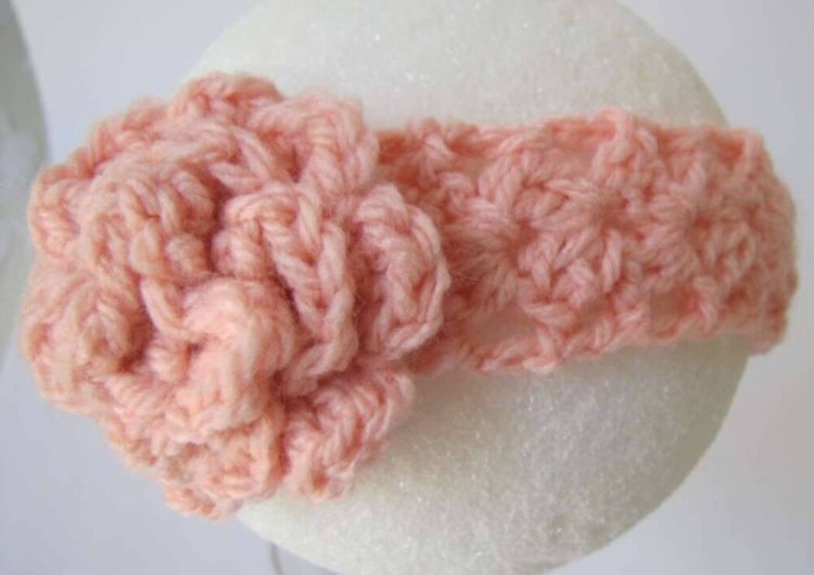 KSS Pink Crocheted Acrylic Headband up to 17" 0 - 24 Months - Click Image to Close