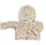 KSS Natural Colored Cotton Sweater/Cardigan with Hat Newborn - 3 Months
