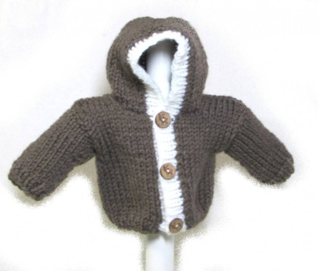 KSS Taupe Hooded Sweater/Cardigan (Newborn) - Click Image to Close
