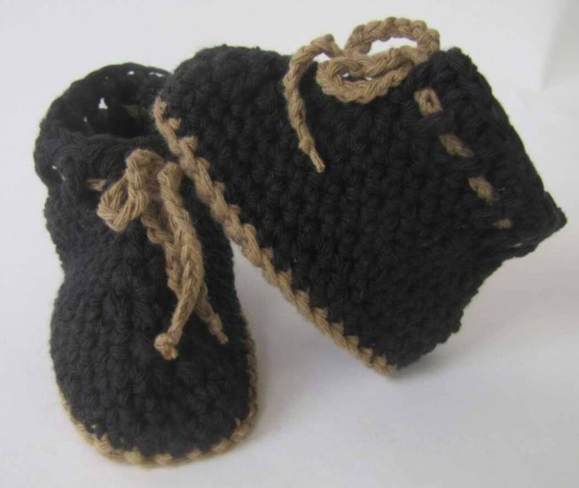 KSS Black/Beige Cotton Crocheted Booties (3-6 Months) BO-024 - Click Image to Close