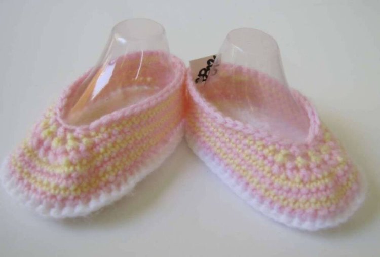 KSS Pink/Yellow Crocheted Booties (3 - 6 Months) BO-072 - Click Image to Close