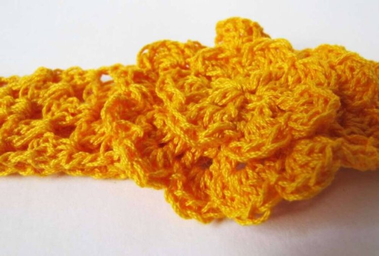 KSS Yellow Crocheted Cotton Headband 15-16" - Click Image to Close