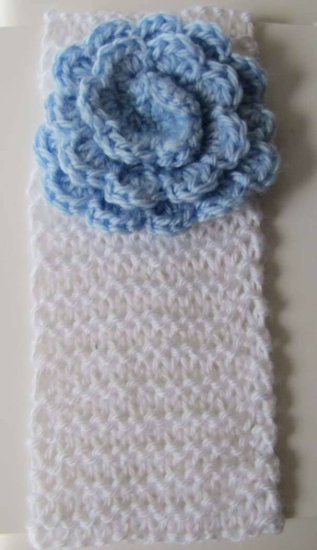 KSS White Knitted Headband Blue Flower 12-15