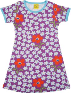 DUNS Organic Cotton "Flower Amethyst" Short Sleeve Dress (110cm/4-5Y)