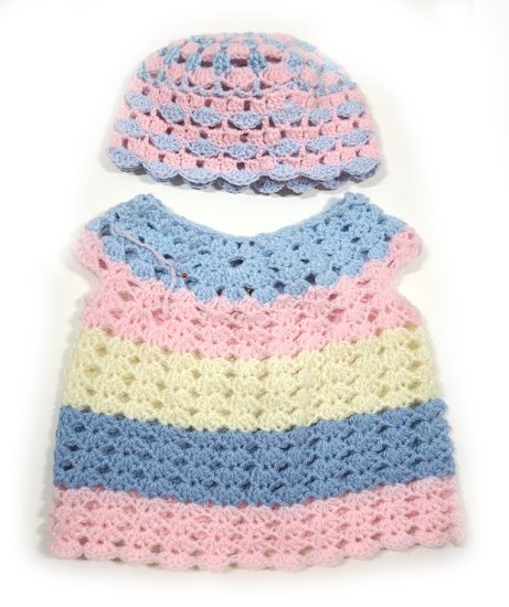 KSS Pastel Baby Dress and Hat 6 Months DR-192 - Click Image to Close