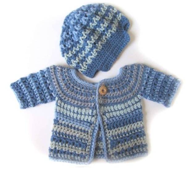 KSS Crochet Blue Striped Sweater/Cardigan (6 - 9 Months) - Click Image to Close