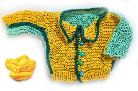KSS Green Yellow Cotton Baby Sweater/Cardigan & Booties 3 Months SW-1014