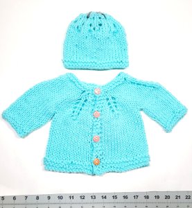 KSS Unisex Turquoise Sweater/Cardigan with a Hat 3-6 Months SW-1074