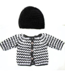 KSS Black/White Baby Sweater/Jacket & Hat (9 Months) SW-932