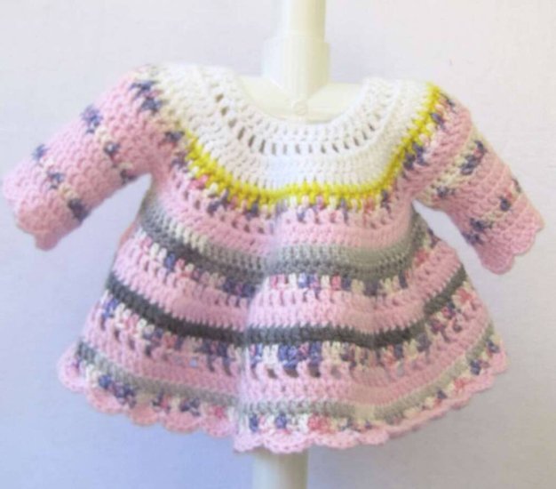 KSS Pink/Gre Crocheted Long Sleeve Dress 9 Months - Click Image to Close