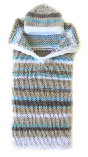 KSS Striped Beige and Aqua Baby Cocoon with a Hat 0 - 3 Months - Click Image to Close