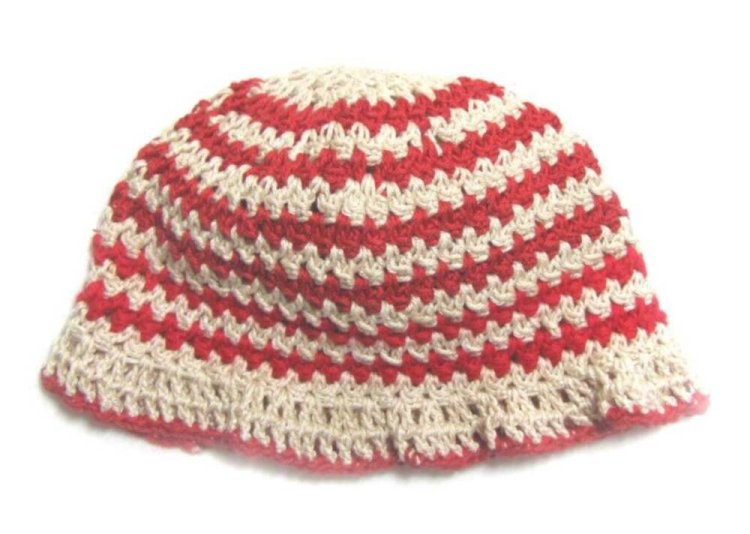 KSS Red/Natural Crocheted Cotton Cloche 16-17"/12-24 Months - Click Image to Close